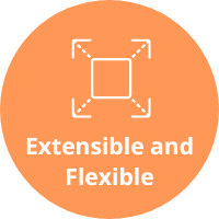 Orange circle with words Extensible and Flexible